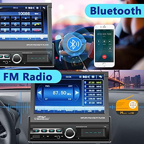 Podofo único DIN Touchscreen Carreno Estéreo 7 polegadas Flips de tela Motorizada Radio