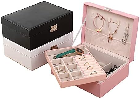 Organizador da caixa de jóias femininos de Mashi Maro, estojo de armazenamento de jóias grandes em 2 camadas com trava codificada, porta de jóia de couro PU com bandeja removível para brindes de colar