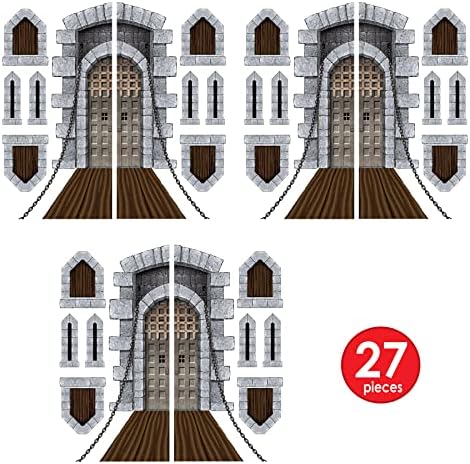 Beistle 27 peças temas medievais de plástico impressos Castle Door & Window Photo Adereços, decorações de festa da princesa para sua