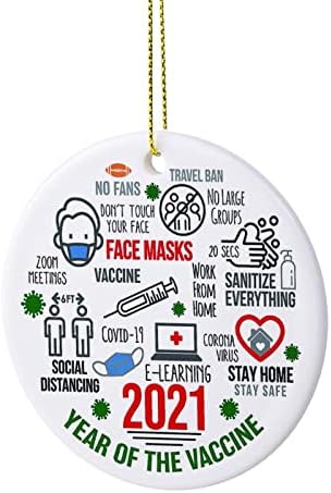 Por ornamento de Natal de 2021 não compensado, 2021 Decoração de Natal, 2021 bobina de lembrança, ano da vacina, pandemia,