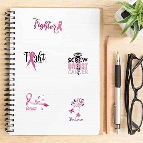 Adesivos de conscientização sobre câncer de mama 50 pcs, decalque de vinil rosa, pacote de adesivos perfeito para macbook, garrafa