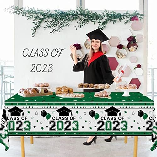 Decoração da decoração de Ssaailue Decorações de graduação Classe de 2023, 3 peças Green Graduation Tolera de mesa Plástico Classe de 2023 Tabela de tabela para parabéns material de pós -graduação, 43x 70 polegadas