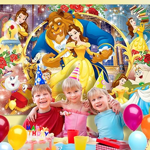 Baça de beleza e besta, 7x5 ft princesa Belle Banner Princesa Belle Background Beauty And the Beast Theme Birthday Party Beddrop Supplies & Decor for Girls