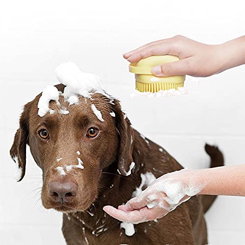 Cachorro, escova de massagem de silicone para gatos para limpeza, banho, escova de dispensação de sabão, amarelo, 8,5x7.9x5.5cm
