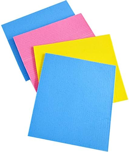 Home-X Panos coloridos de pano de prato, suprimentos de limpeza de cozinha, esponjas de prato reutilizáveis ​​para limpeza, conjunto de 4, cada 7 ¾ l x 6 ¾ W, azul/rosa/amarelo