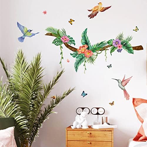Decalques para crianças Green Rattan Rattan Bird Wall Starters Sala de sala Decoração de parede adesivos de parede autônomos adesivos de parede de papel voando borboletas