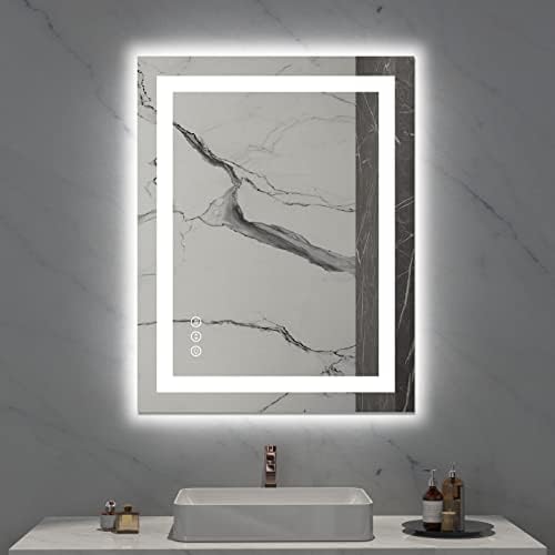 Loaao 28x36 espelho de banheiro LED com luzes, anti-capa, diminuição, iluminada por trás + iluminada e iluminada espelho da vaidade