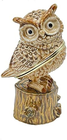 Keren Kopal Brown Owl em uma caixa de bugigangas de troncos de árvore decorada com cristais Scawes Stoht Stash Mão pintada de animal Figura Presente Idéia para decoração em casa…