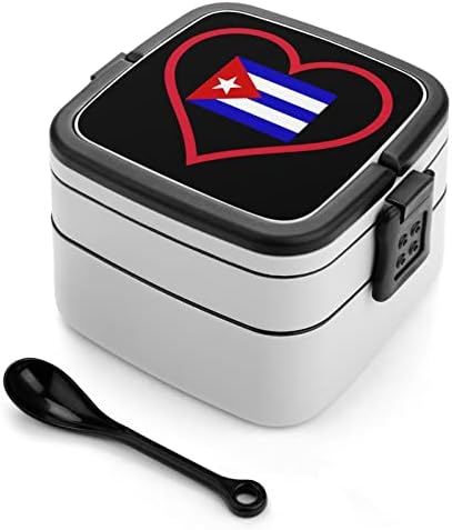 Eu amo impressão de coração vermelho de Cuba tudo em uma caixa de bento para adultos recipiente de almoço com colher para escola/trabalho/piquenique