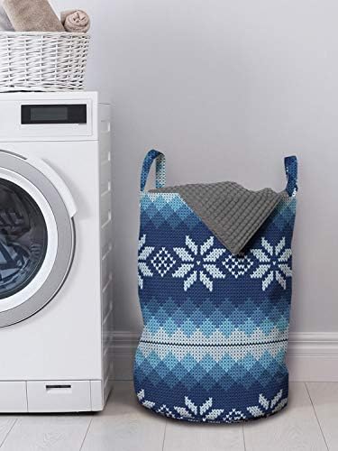 Bolsa de lavanderia de inverno de Ambesonne, Toma de tricô tradicional escandinavo do bordado inspirado Jacquard Flakes Taks,
