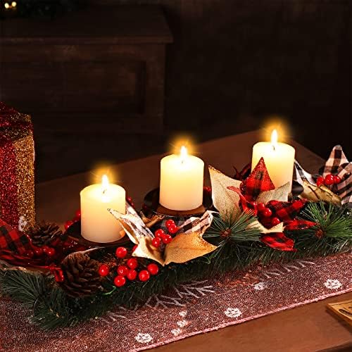 Vesici Christmas Combattop Centerpieces Decorações Poinsettia Veller com 3 peças Velas, mesa de grinalda para sala de jantar Holiday Metal Candelabrum Mantel Party, 17 polegadas