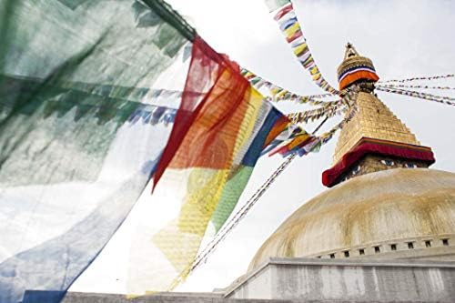 Bandeira de oração tibetana 10 x 10 polegadas grande rolo de 25 bandeiras - design tradicional com 5 elementos Cores - Lung