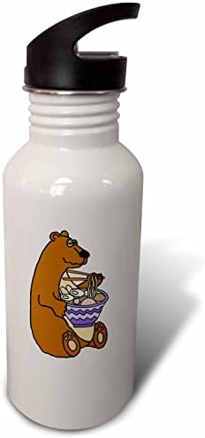 3drose engraçado fofo urso marrom comendo tigela de macarrão de macarrão ramen - garrafas de água