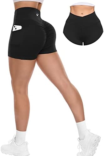 A Agroste Women Women Cross Workout Shorts com bolsos de 3 Scrunch Butt shorts High Cídhar Boty Biker Short