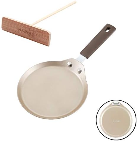 Chefmade Mini Crepe Pan com espalhador de bambu, paneca antiaderente de 6 polegadas com alça de silicone isolante para gás, indução,