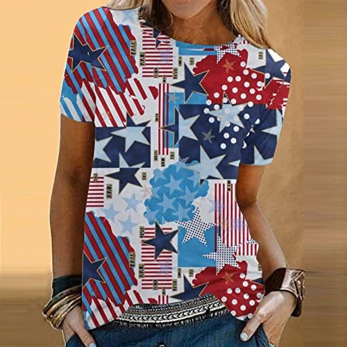 4 de julho T-shirts for Women Summer Summer Manga curta Camisa de pescoço American Flag Stars Stripes Shirt Tunic Tops
