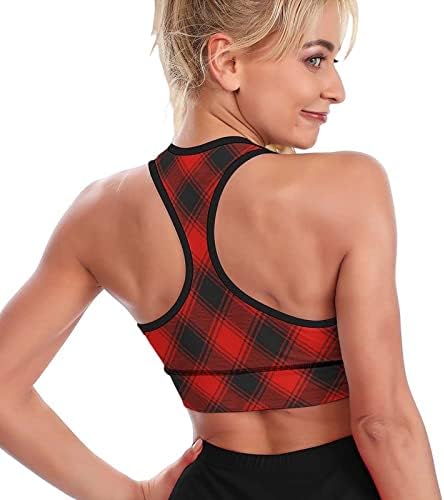 Red Buffalo Buffalo Buffalo Plaid Feminino Sports Sports Sports Bra Treina de sutiã de ioga Tampo de tanque de sutiã