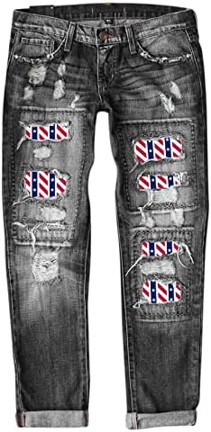 Miashui calças jeans curtas para mulheres jeans sexy jeans Independence Print calças rasgadas calças de fundo jean sell para mulheres
