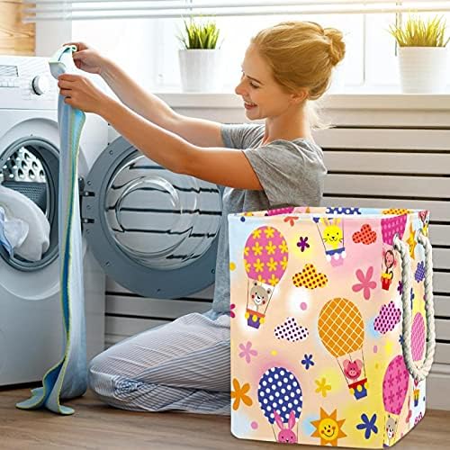 Cesto de lavanderia cesto de roupa dobrável com alças de armazenamento destacável, organizador de banheiro, caixas de brinquedo para crianças fofas de balões de ar quente