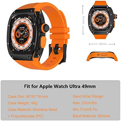 Para Apple Watch Ultra 49mm de caixa de aço inoxidável Banda de silicone Tampa protetora robusta para iwatch Ultra 49mm
