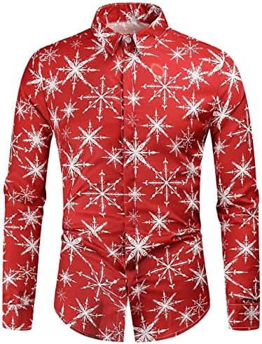 Xzhdd camisetas de natal para masculino, engraçado Natal Santa Claus Tree Snowman Print Button