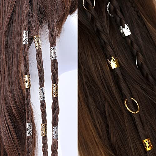 175 pcs jóias de cabelo para locs dreadlock metal punhos de cabelo anéis de cabelo imitação de miçangas de tubo de cabelo em forma de madeira decorações pingentes de cabelo bobinas
