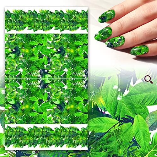 Adesivos de unhas decalques flonznail folhas verdes brilhantes e folhagem decoração de decoração de unhas adesivas de estilo