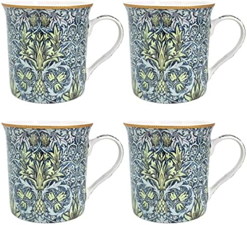 Conjunto de coleções de Leonardo de 4 canecas de café finas porcelana William Morris Floral Snakeshead