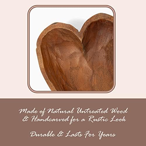 Birdie projeta a tigela de massa de madeira em forma de coração - tigela de pão de madeira rústica - feita à mão - tigela de coração de madeira real - tigela de madeira de coração tigela