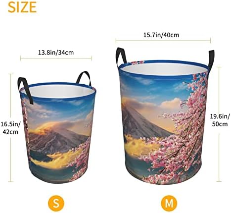 Kuilepa Fuji Mountain e flores de cerejeira na primavera impermeabilizada lavanderia dobrável cesto com alças para lixeira, quarto de crianças, organizador doméstico, armazenamento de berçário, cesto de armazenamento de roupas para cestas de roupas cestas de armazenamento