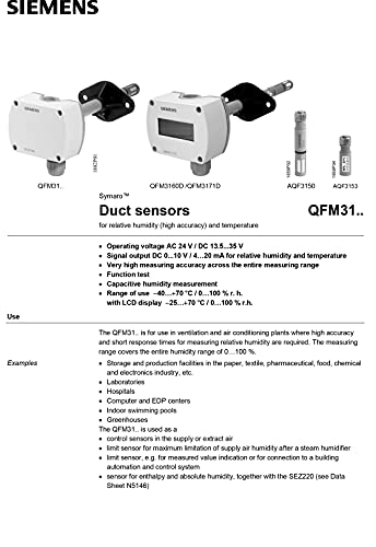 Sensor de temperatura e umidade de temperatura e umidade do duto do duto para HVAC, hospitais, laboratórios, salas de limpeza, computadores e centros de EDP com certificado de calibração: QFM3171