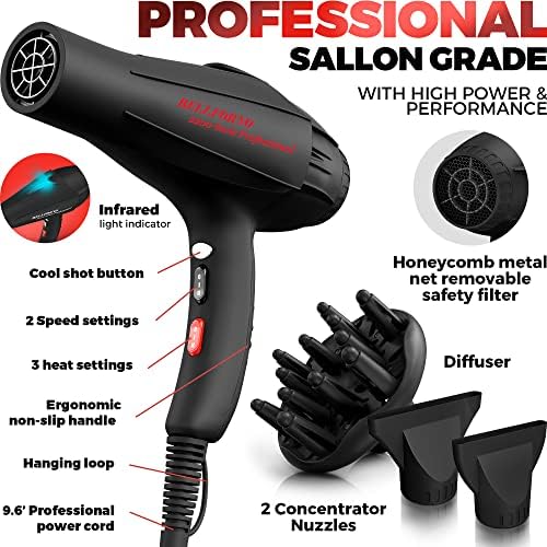 Secador profissional de cabelo do difusor de 2200W para cabelos ondulados encaracolados e naturais, secador de sopro iônico
