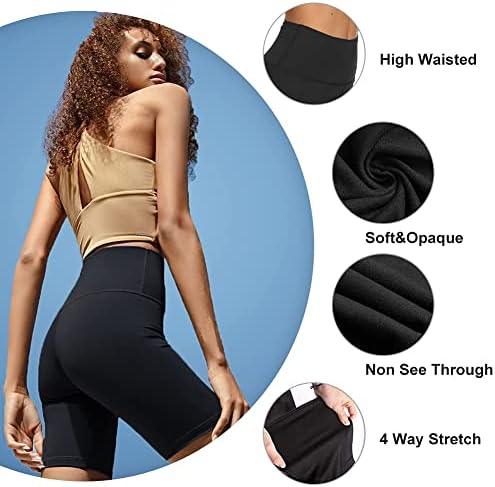 Sundwudu 4 pacote shorts de moto para mulheres - 8 ”de altura Controle de barriga de verão Shorts para a execução de ioga atlética