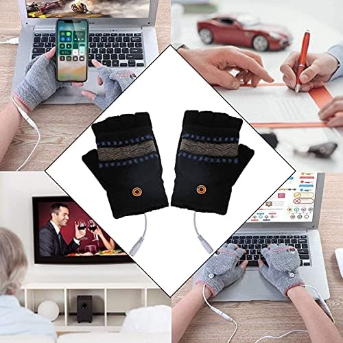 Luvas aquecidas USB para mulheres e homens, laptop quente de inverno de inverno, luvas de digitação, cheia e meia mão