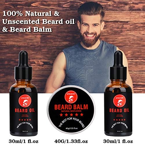 Kit de cuidados com barba sminiker, óleo de barba de 2 x, bálsamo de barba, shampoo de barba, escova de barba, pente de barba,