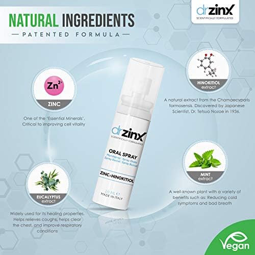 Drzinx Bad Breath Treatment 8 embalagem Longo de respiração duradoura, spray oral e de garganta hidratante com zinco e hinokitiol