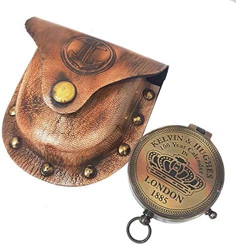 Bússola náutica marinha de bronze sólido com bolsa de couro feita à mão 1,5 polegada de bolso de bolso de navegação magnética