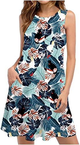 Vestidos de verão para mulheres 2023 praia camiseta floral bolsos casuais bolsos de tanque boho