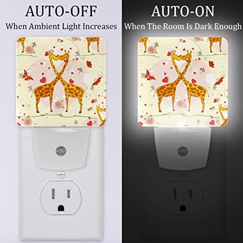 Walldor Cartoon Kiss Giraffe Night Light, Smart Dusk to Dawn Sensor Warm White Led Led Nights para o quarto do corredor Crianças do quarto de cozinha corredor, 2 pacotes