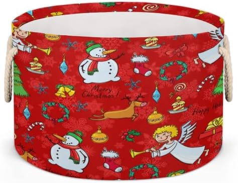 Snowman Christmas Rena Red Grande cestas redondas para cestas de lavanderia de armazenamento com alças cesto de armazenamento