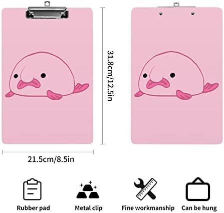 Funnystar Pink Blob Fish Blobfish Print Acrílico Armilha com forte clipe de metal A4 Tamanho do tamanho da placa de clipe