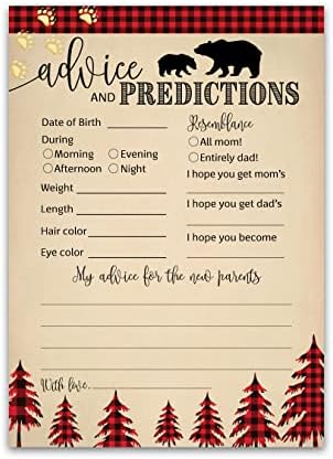 Cartões de previsão e conselhos para lenhador - pacote de 25 - Country Buffalo xadrez de chá de bebê rústico de menino, novos pais,