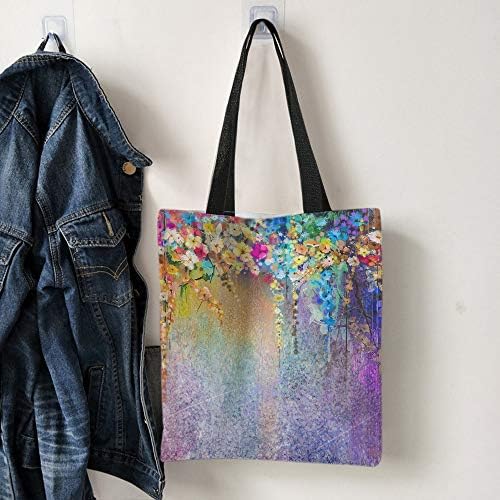 Moslion Sacos florais coloridos pintando aquarela Flores folhas Bolsa de tela Bolsa de compras reutilizável