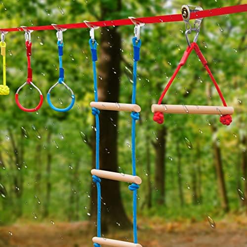 PERANTLB 60 pés Ninja Slackline com slide zipline Slide Pully-Ninja Warrior Stconture para crianças com 8 PCS Acessórios, Protetor de árvore e bolsa de transporte