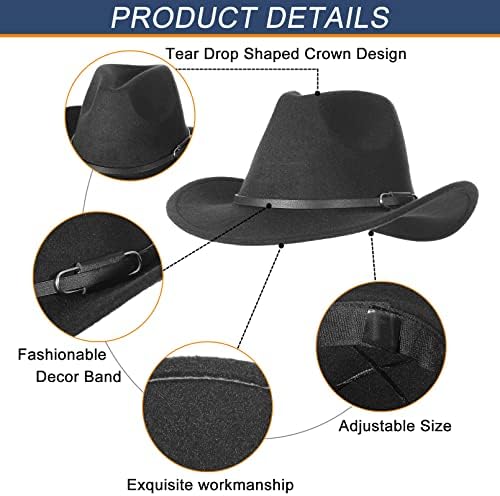 Chapéu de cowboy gemvie para homens mulheres clássicas roll up brim fedora cowgirl chapéu de cowboy ocidental com cinto