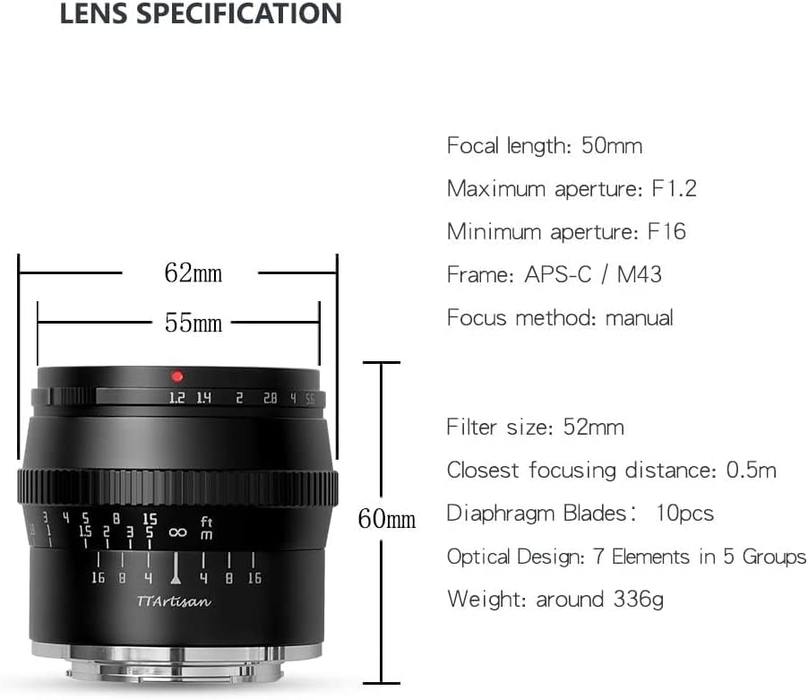 Ttartisan 50mm f/1.2 lente para Leica L, preto