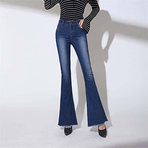 Jeans de ciansas altas de altura feminina Alto calça de jeans de sino magro de jeans de jeans fino