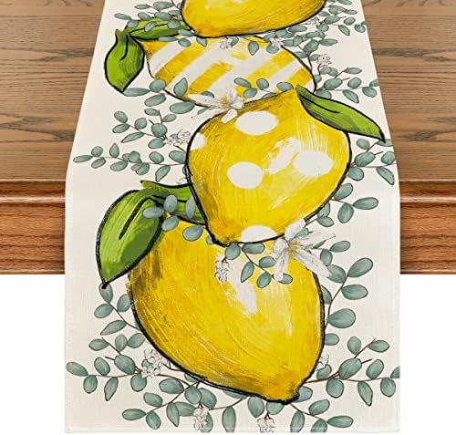 Modo ARTOID EUCALYPTUS Lemon Summer Table Runner, Decoração sazonal de mesa de jantar de cozinha para decoração de festa em casa 13x72 polegadas