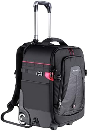 Neewer 2-in-1 Rolling Camera Backpack Case-compartimento acolchoado destacável Anti-Shock, barra de tração oculta, durável, impermeável para câmera, tripé, luz flash, lente, laptop para viajar de ar