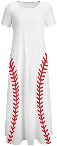 Padrão de beisebol de softball Mulheres do verão vestido de pescoço casual manga curta praia